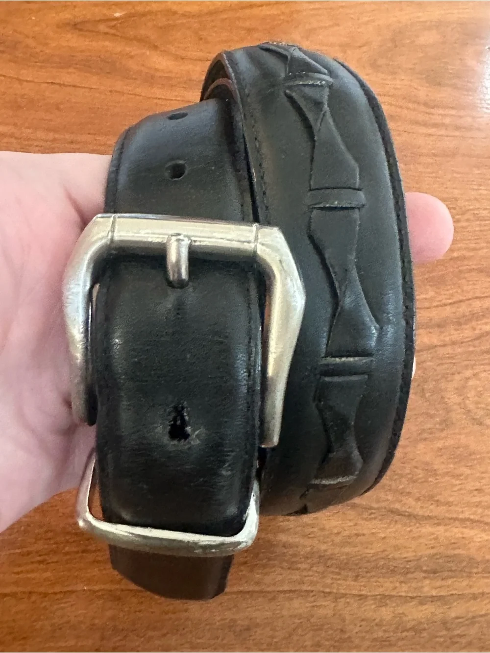Vintage Full Grain Leather Black Belt 35–39 USA Made Minimal Classic
